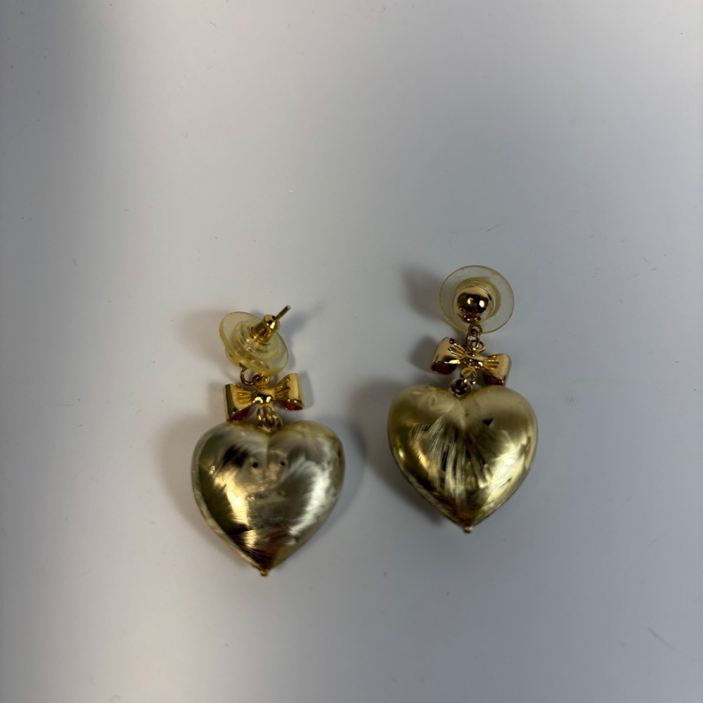 Earrings Vintage Puffy Heart Gold Tone - Picture 5 of 5